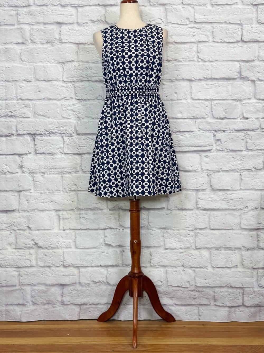 Boden Navy Blue Cotton Mosaic Print Sleeveless Dress
